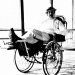 Italian composer Giacomo Puccini in a bath chair after breaking his leg in 1903