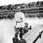 Russian pianist and composer Sergei Rachmaninov on his estate