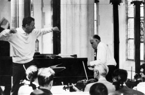 Britten and Richter rehearsing Mozart Concerto in Blythburgh Church 1965