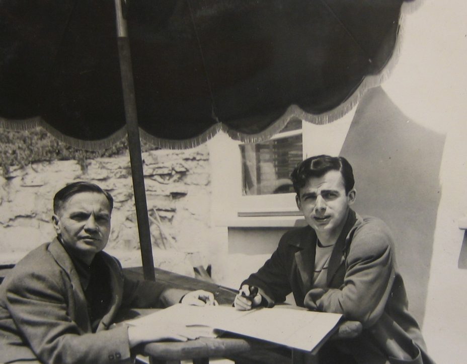 George Antheil and with the young violinist Werner Gebauer (with pipe in hand), Hollywood 1946