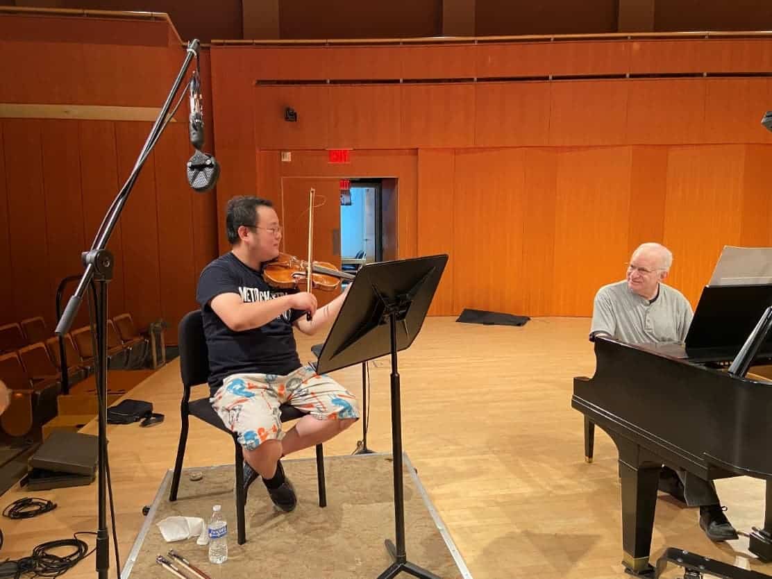 Quan Yuan and David Witten at a Tcherepnin recording session in July 2021