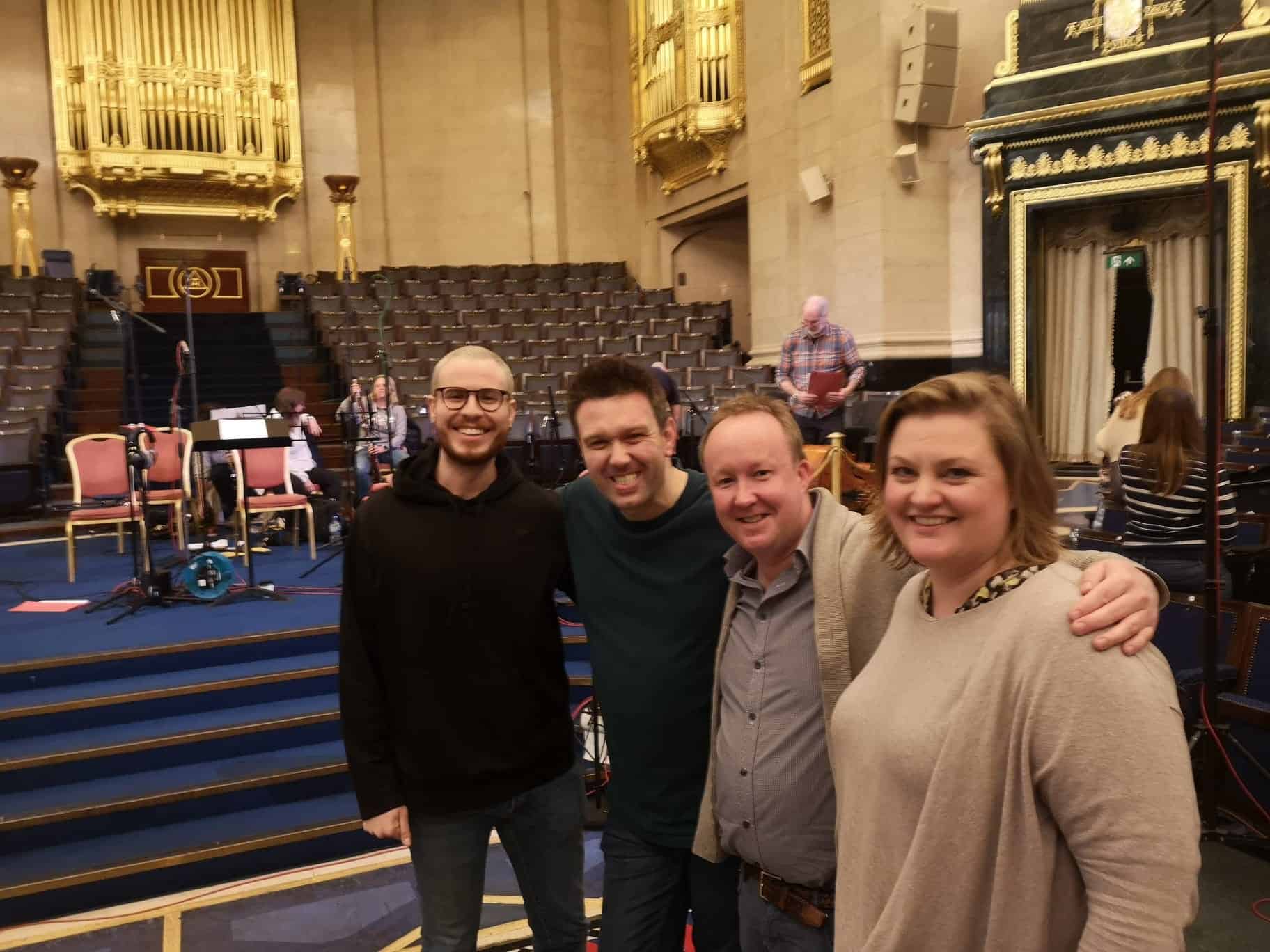 John Paul Jennings, Ben Woodward, Jonathan Lee, producer, and Catharine Woodward in The Grand Temple, Freemasons‘ Hall