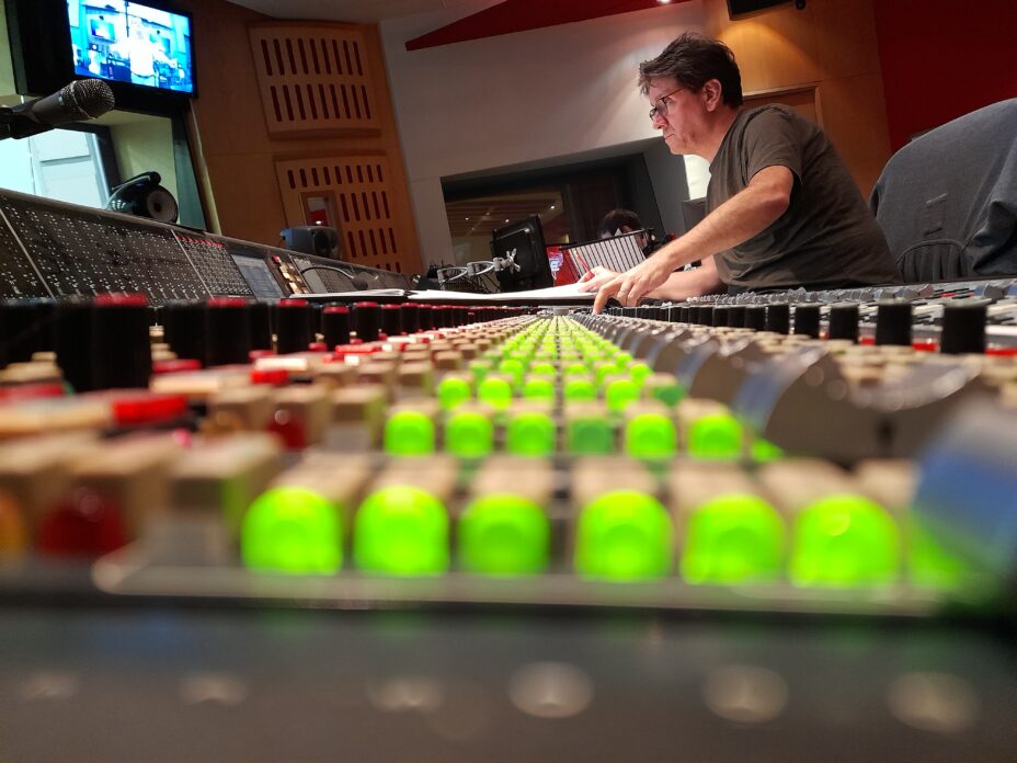Engineer Jonathan Allen behind the gigantic Abbey Road Console