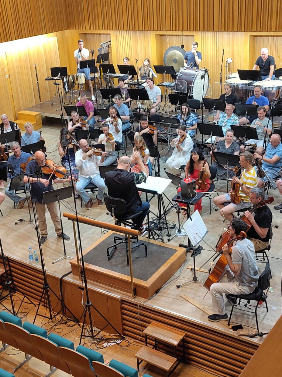 Paul Silverthorne and Ken Woods with the Moravian Philharmonic Orchestra during the recording of the Viola Concerto.